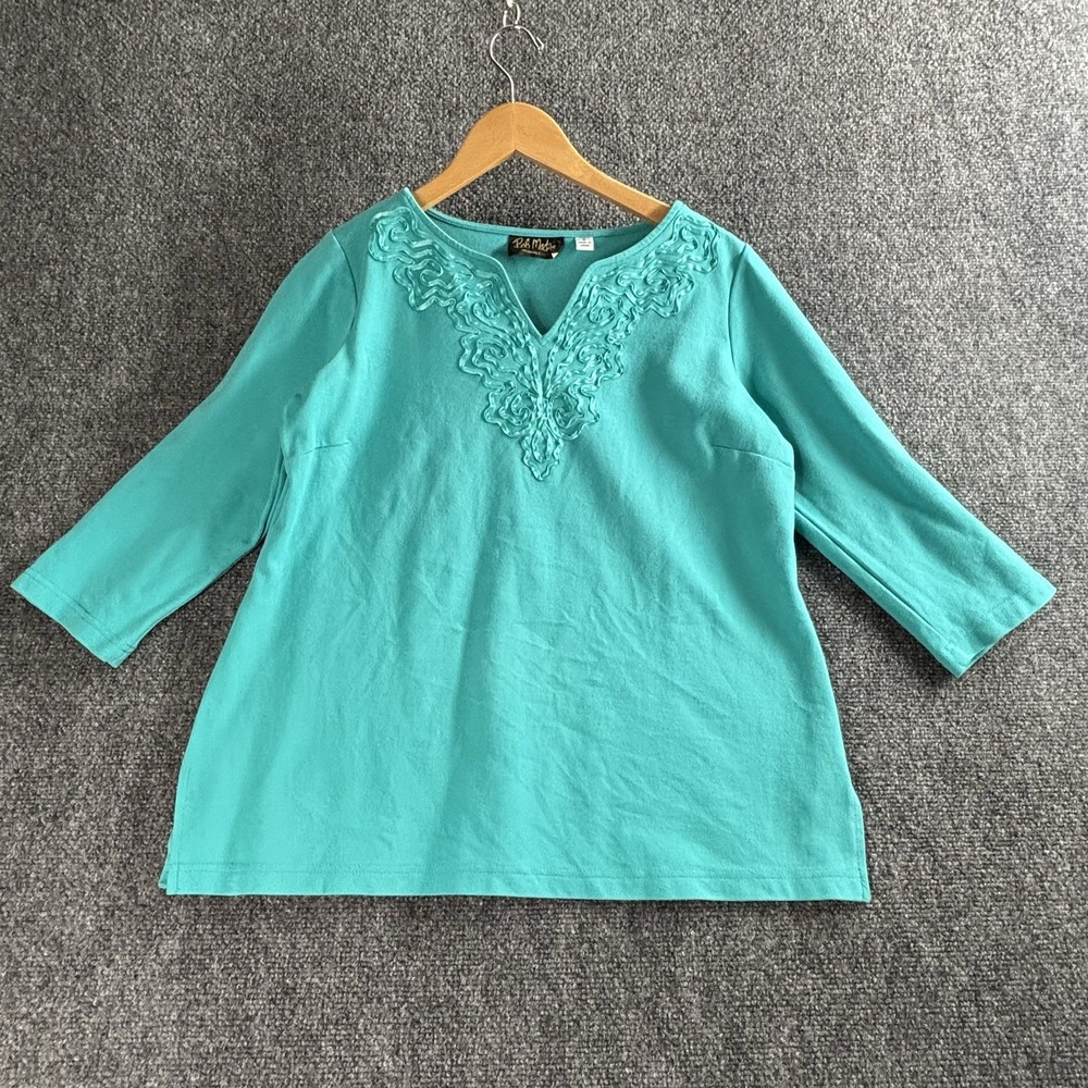 Bob Mackie Wearable Art Women's S Top 3-Quarter Sleeves Green Unique